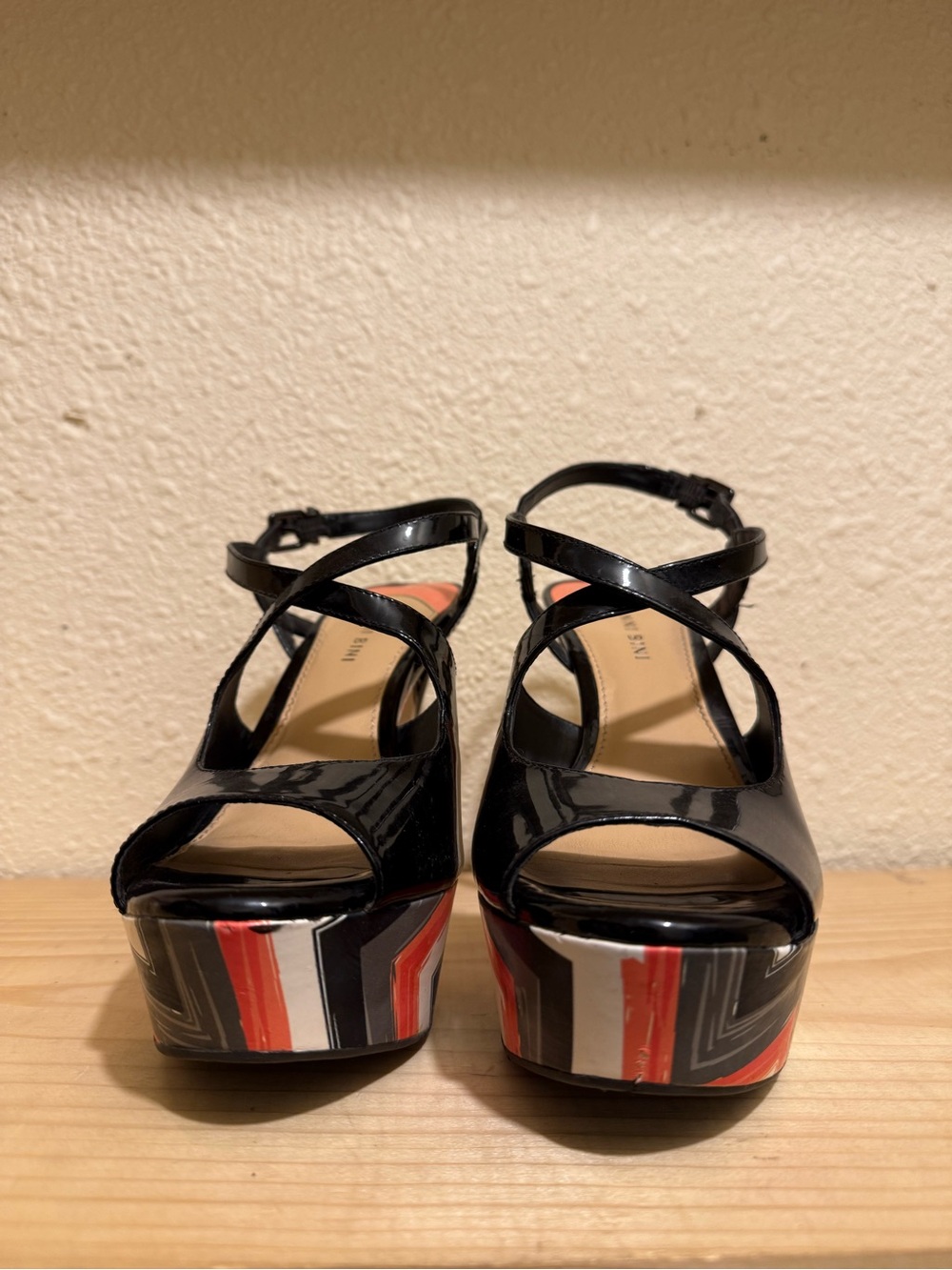 Black Patent Platform Sandals with Painted-Accent Platform